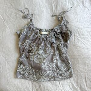 Y2k beaded and sequined cross front cami top